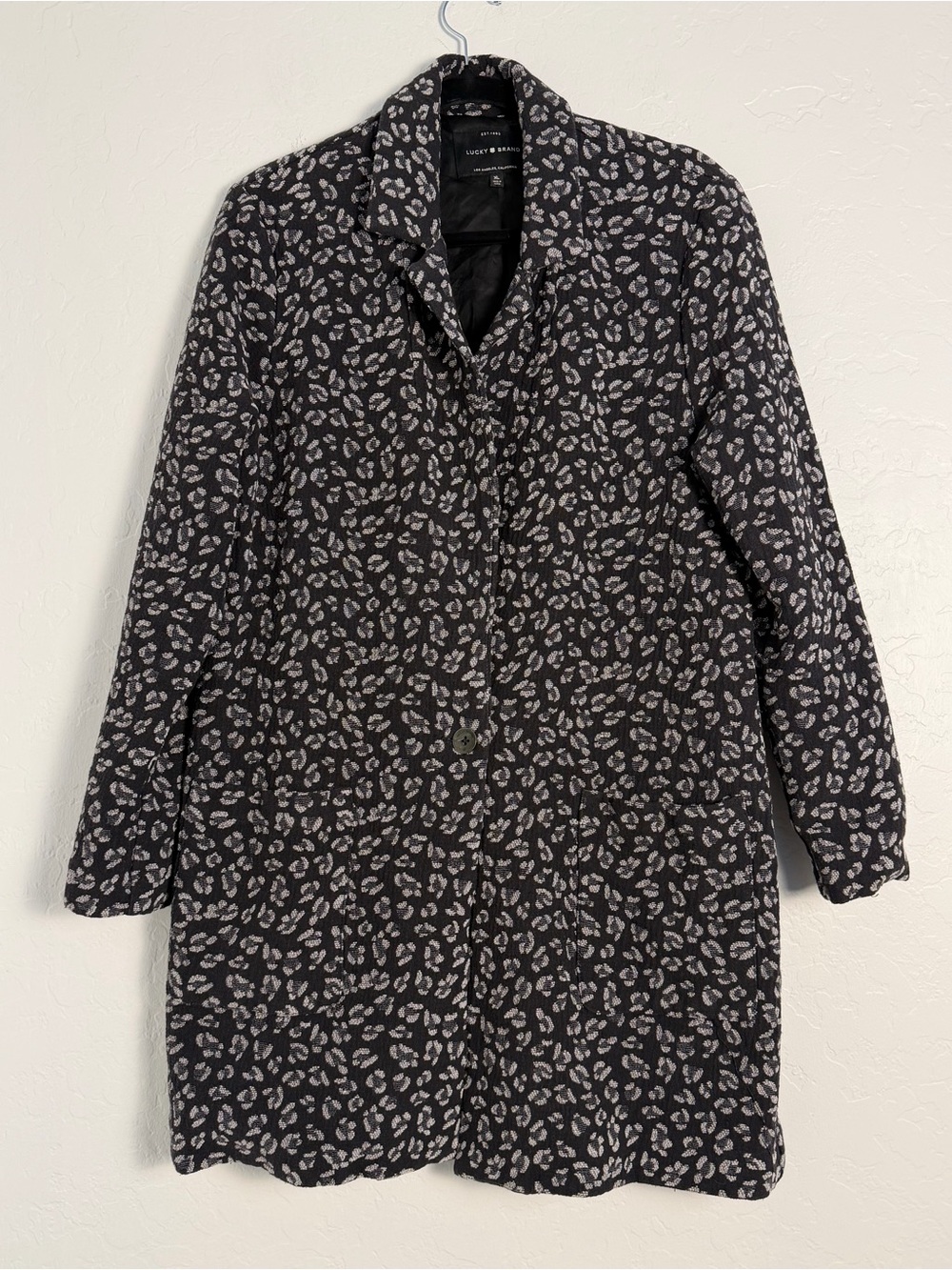 Lucky Brand Women's XL Dressy Coat Black Light Gray Open Front Single Button